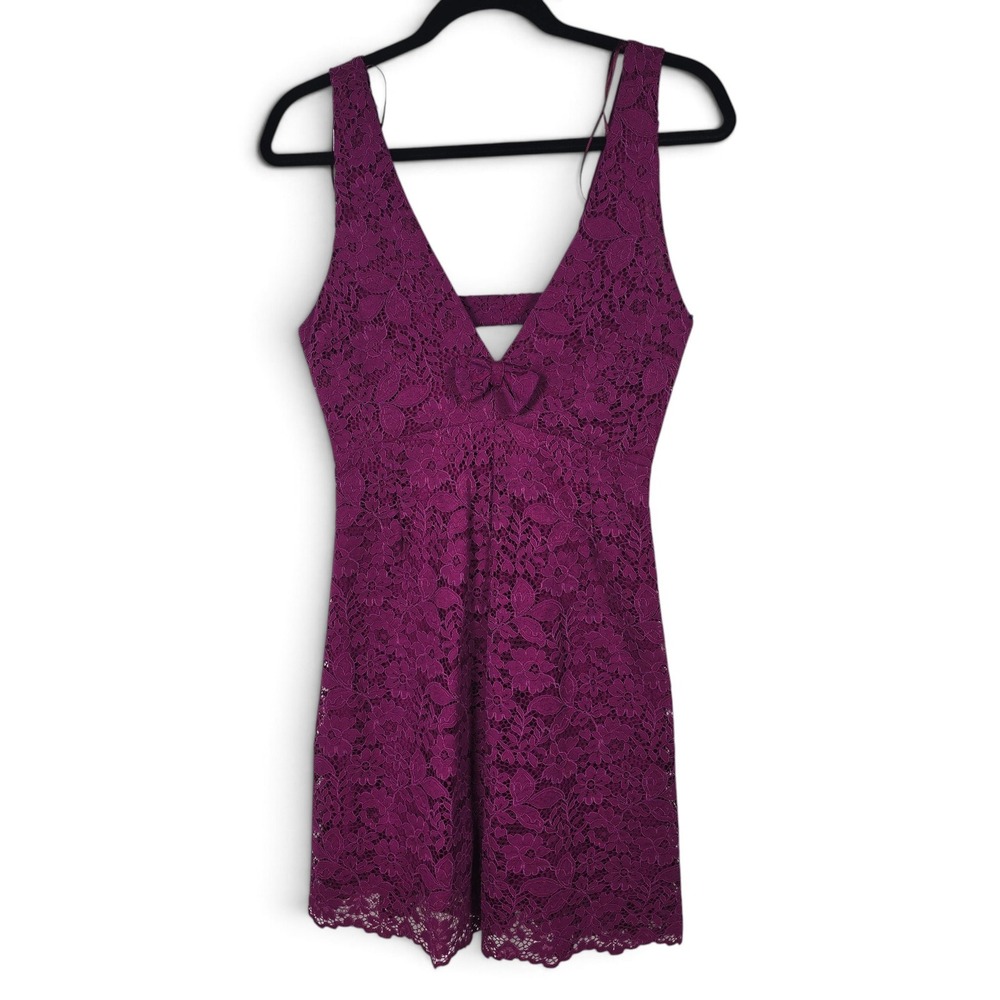 Zara Dress Women Small Lace Mini Magenta V-Neck Open Back Bow Detail NEW Floral